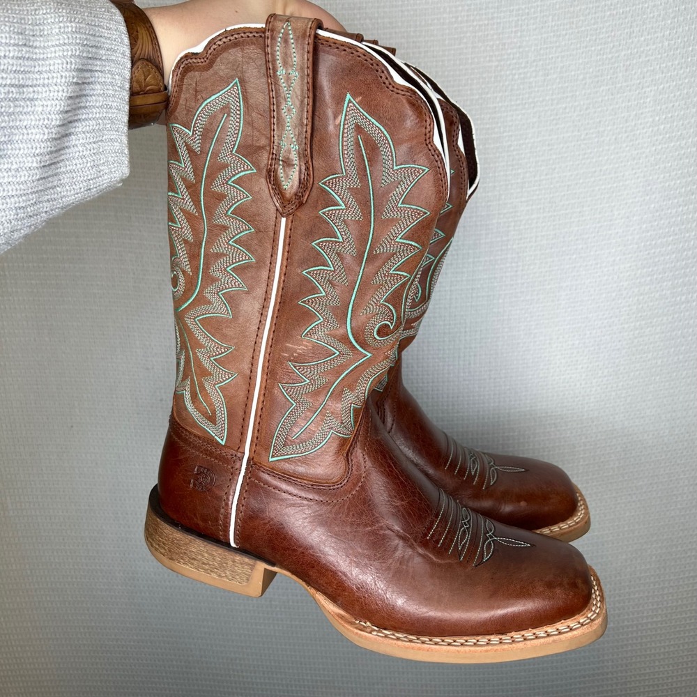 Durango Rebel Pro Womens 9.5M Western Boots Burnished Sand DRD0437 Teal‎ Stitch